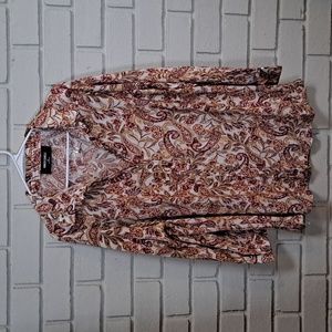Inner Circle Paisley/Floral Button Down  V-Neck Blouse. Size 2X NWT